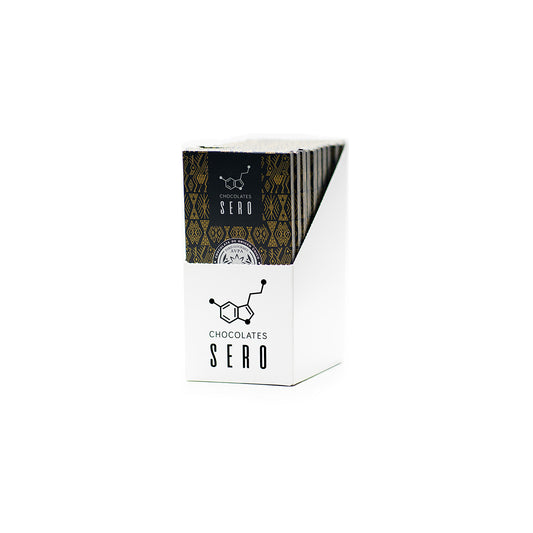 Box of 10 artisan dark chocolate bars from Chocolates Sero, made with 70% single origin cacao from Finca Kampura in Guatemala. Each 40g bar features elegant black packaging and ethical sourcing — perfect for tastings, gifting, and premium retail.